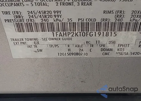 2015 Ford Taurus Sho из США, поврежденный, VIN 1FAHP2KT0FG191815